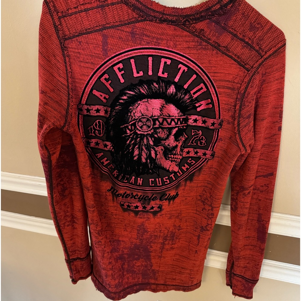 Men’s small thermal/reversible Affliction shirt.